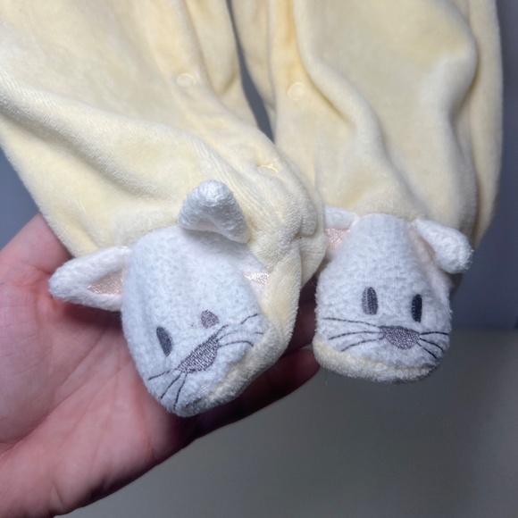 Vintage y2k Cat Footie Embroidered Button Up Bottom Yellow Soft Cotton Club - Picture 3 of 8